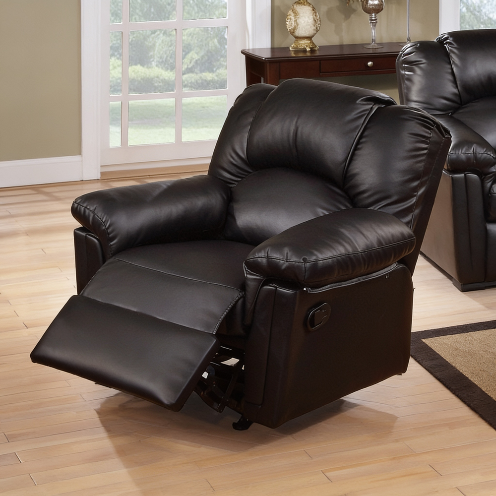 Modern 2pc Living Room Set 1x Sofa 1x Recliner Black Finish Cushion Backrest Pillow Armrest Primary Living Room Furniture-B011S02384 - 正方形修复