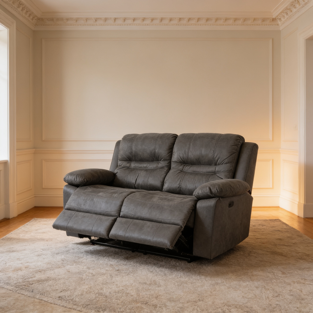 Modern Style Comfortable 2pc Living Room Set Pillow Arms Cushion Back Leatherette Padded Slate Blue Finish Horizontal Tufting Primary Living Room Furniture-B011S02408 - 场景图