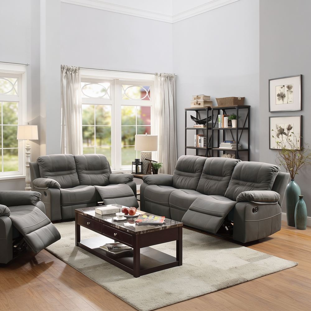 Modern Style Comfortable 2pc Living Room Set Pillow Arms Cushion Back Leatherette Padded Slate Blue Finish Horizontal Tufting Primary Living Room Furniture-B011S02408 - 正方形修复