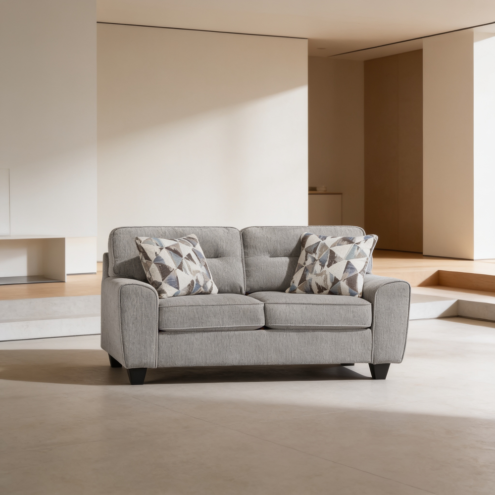 Contemporary 3pc Set Living Room Sofa Loveseat Chair Gray Durable Chenille Fabric Decorative Pillows Wooden Furniture-B011S02476 - 场景图