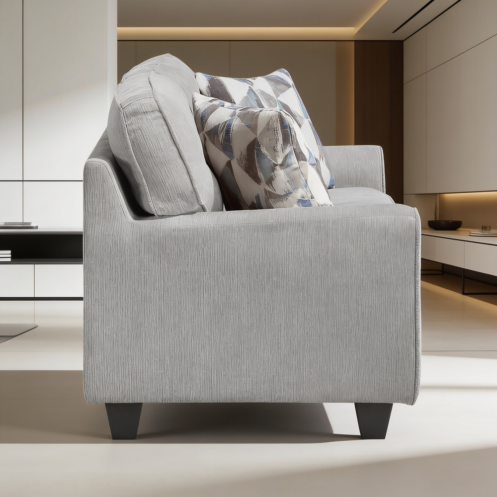 Contemporary 3pc Set Living Room Sofa Loveseat Chair Gray Durable Chenille Fabric Decorative Pillows Wooden Furniture-B011S02476 - 场景图