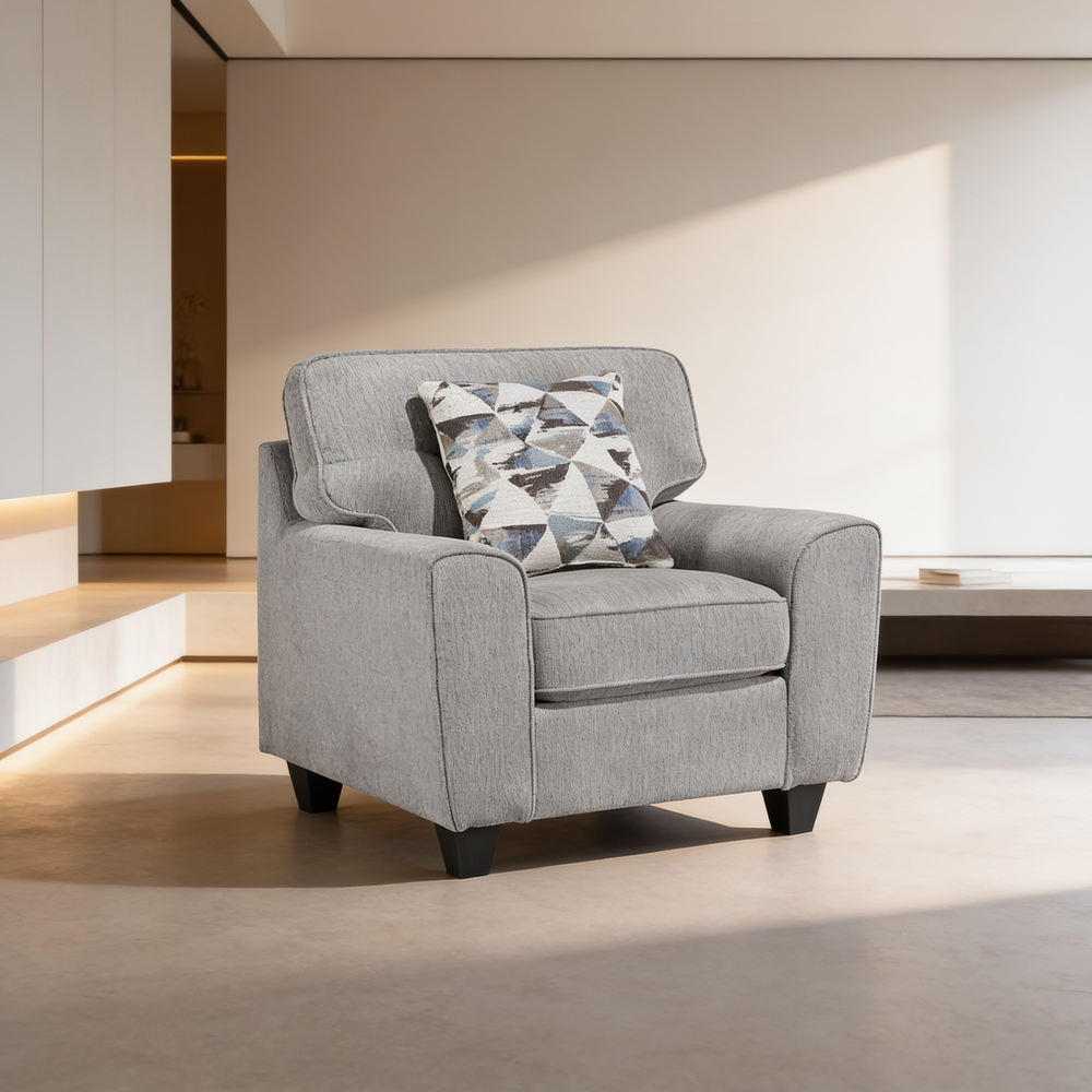 Contemporary 3pc Set Living Room Sofa Loveseat Chair Gray Durable Chenille Fabric Decorative Pillows Wooden Furniture-B011S02476 - 场景图