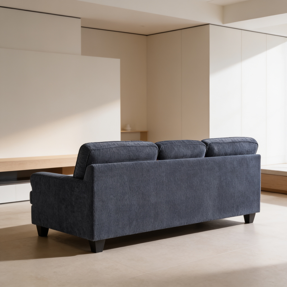 Contemporary Blue 3pc Set Sofa Loveseat Chair Durable Chenille Fabric Decorative Pillows Wooden Living Room Furniture-B011S02477 - 场景图