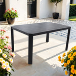 Modern Outdoor Aluminum Table with Alternating Wide and Narrow Slats, Angled Corners, Umbrella Hole, and Adjustable Non-Slip Pads W1886P272382-djyc