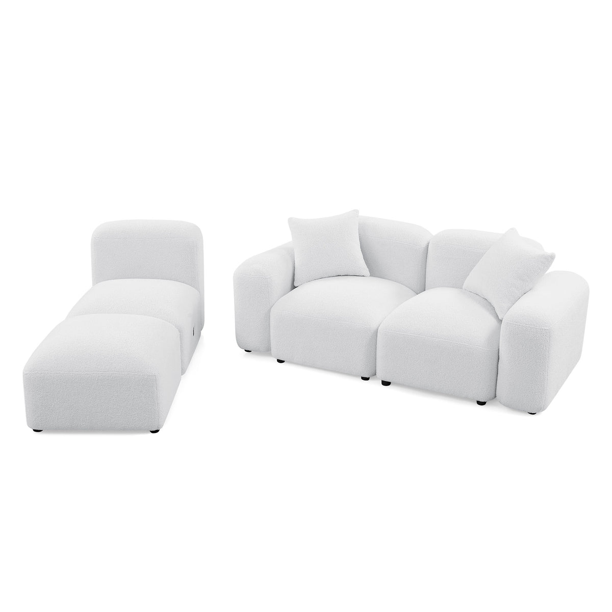 L-Shape Modular Sectional Sofa, DIY Combination,Teddy Fabric,White W487S00148-djyc