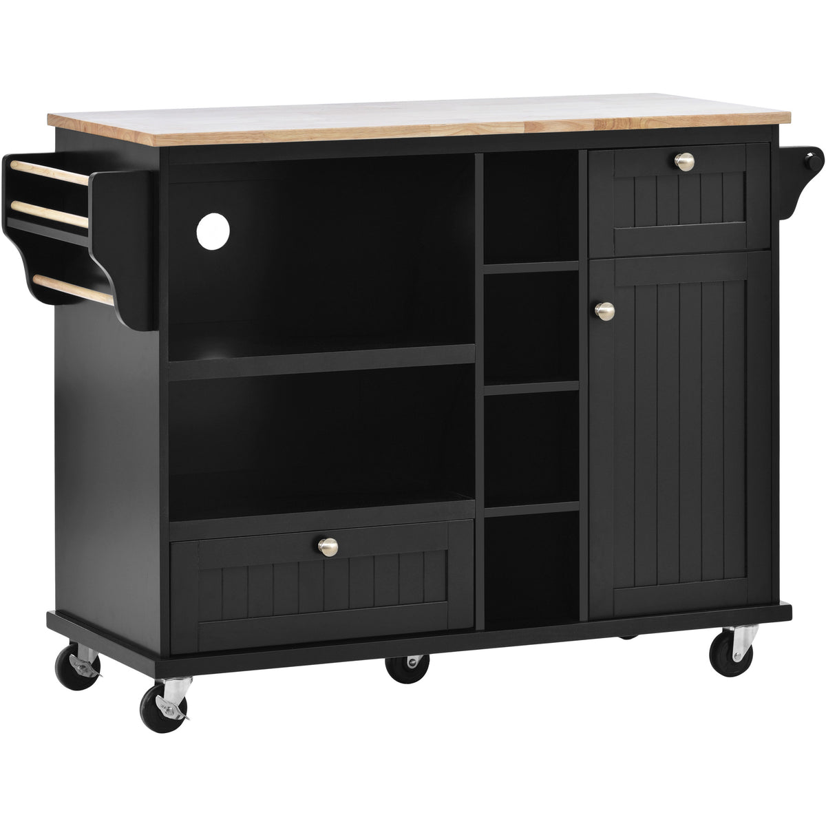 Kitchen Island Cart with Storage Cabinet and Two Locking Wheels,Solid wood desktop,Microwave cabinet,Floor Standing Buffet Server Sideboard for Kitchen Room,Dining Room,, Bathroom(Black) WF296670AAB-djyc