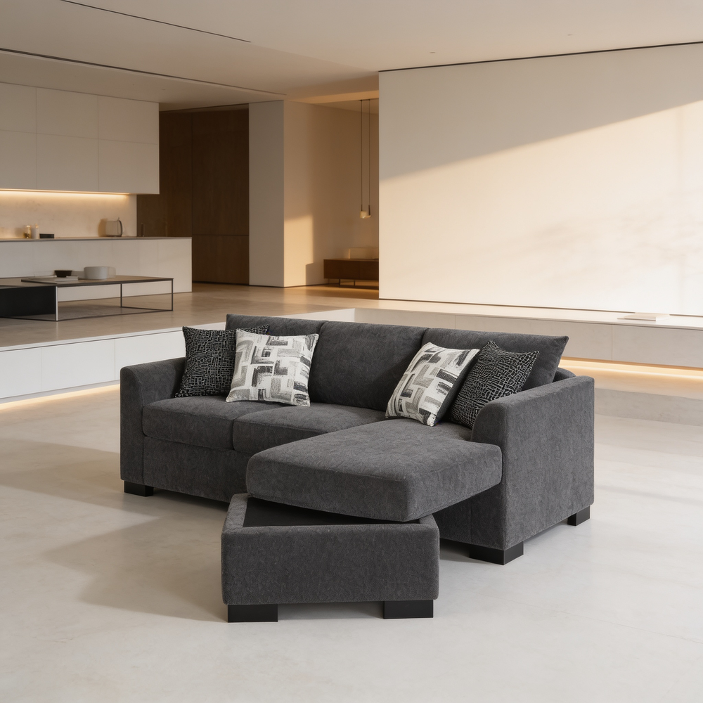 Pacheco Dark Grey Upholstered Sleeper Sectional Chaise Sofa with Pocket Coils and Reversible Cushions-B062P451783 - 场景图