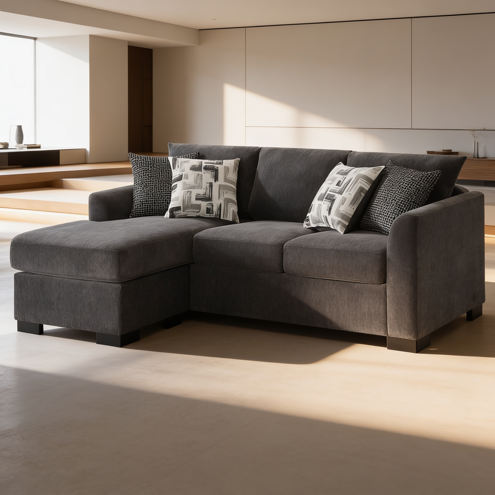 Pacheco Dark Grey Upholstered Sleeper Sectional Chaise Sofa with Pocket Coils and Reversible Cushions-B062P451783 - 场景图