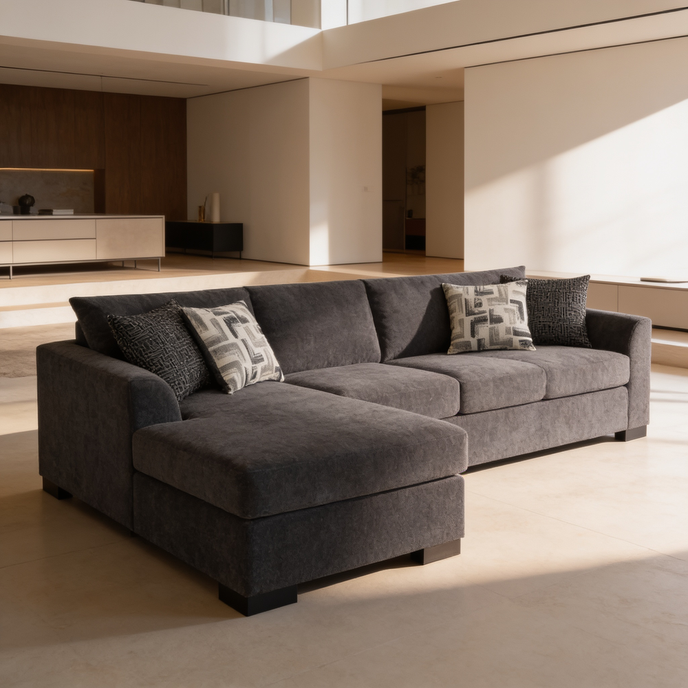 Pacheco Dark Grey Upholstered Sleeper Sectional Chaise Sofa with Pocket Coils and Reversible Cushions-B062P451783 - 场景图