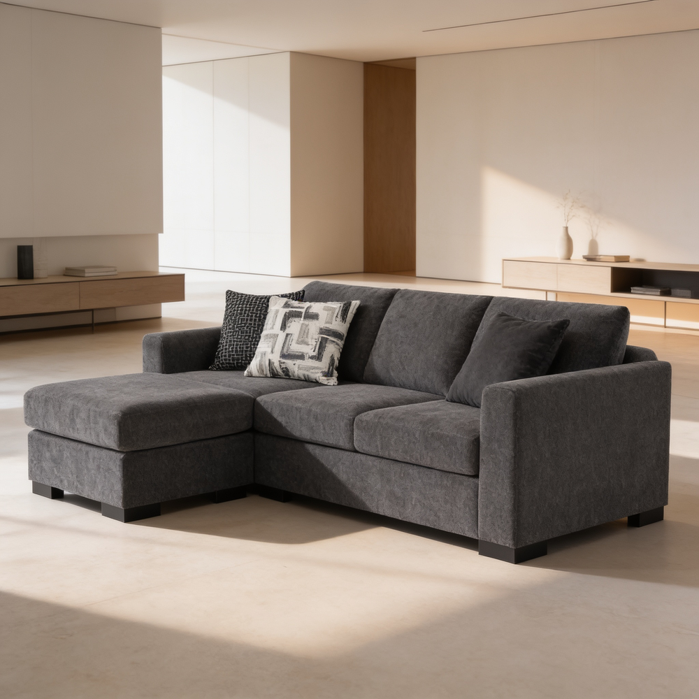 Pacheco Dark Grey Upholstered Sleeper Sectional Chaise Sofa with Pocket Coils and Reversible Cushions-B062P451783 - 场景图
