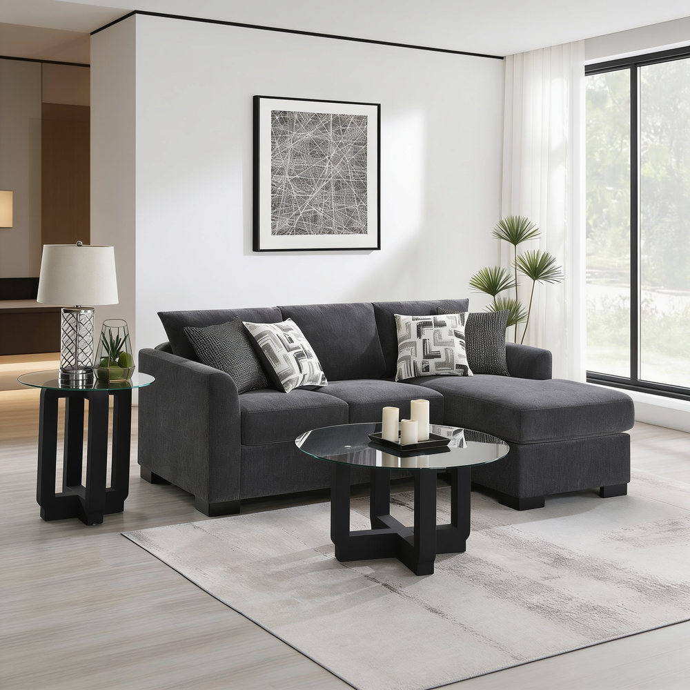 Pacheco Dark Grey Upholstered Sleeper Sectional Chaise Sofa with Pocket Coils and Reversible Cushions-B062P451783 - 场景图