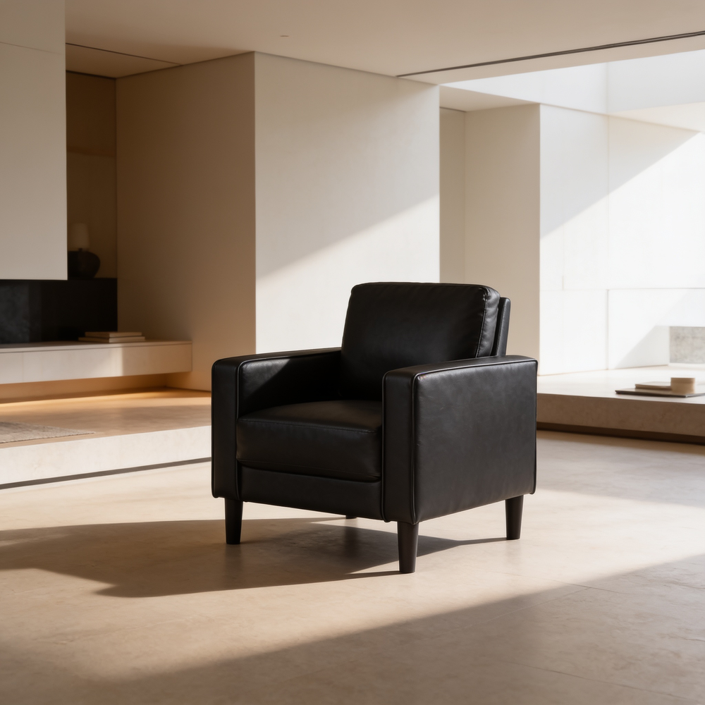 Weld Black 3-Piece Upholstered Track Arm Sofa Set with Plush Cushions and Tapered Legs in Black Faux Leather-B062S01658 - 场景图