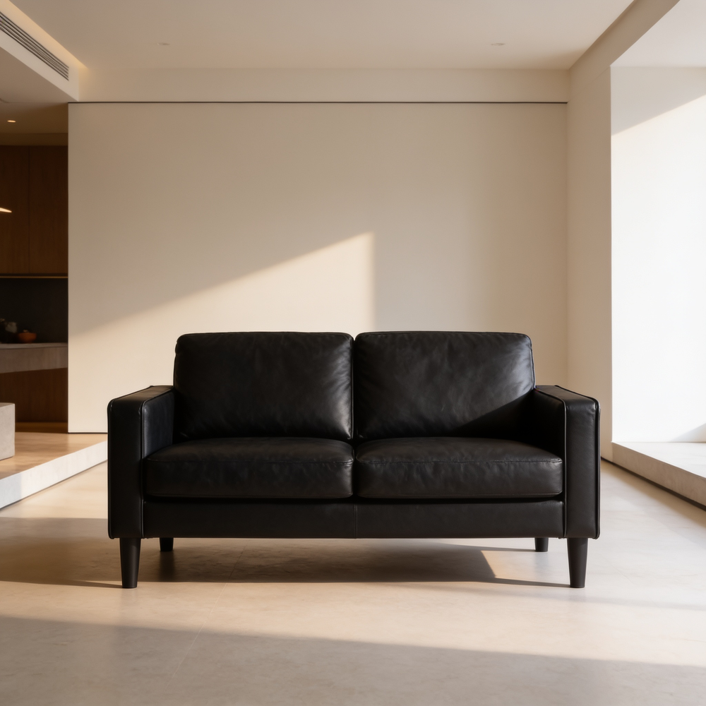 Weld Black 3-Piece Upholstered Track Arm Sofa Set with Plush Cushions and Tapered Legs in Black Faux Leather-B062S01658 - 场景图