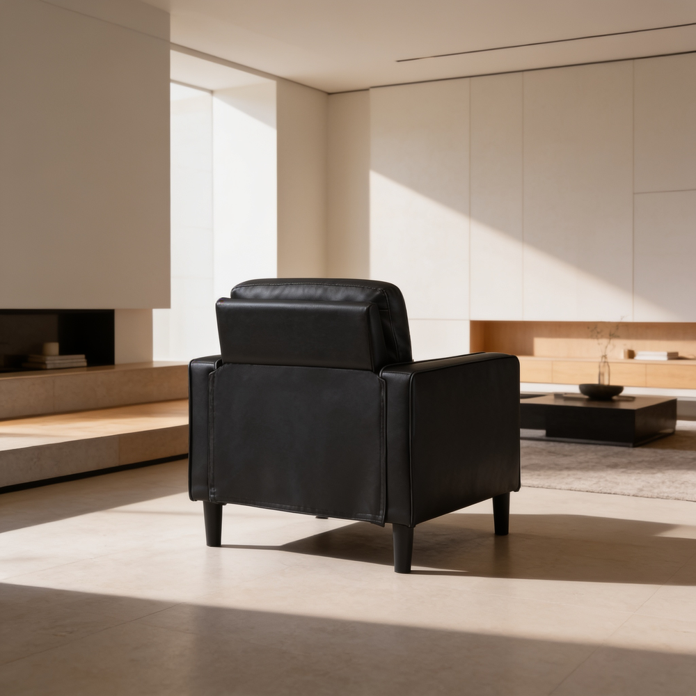 Weld Black 3-Piece Upholstered Track Arm Sofa Set with Plush Cushions and Tapered Legs in Black Faux Leather-B062S01658 - 场景图