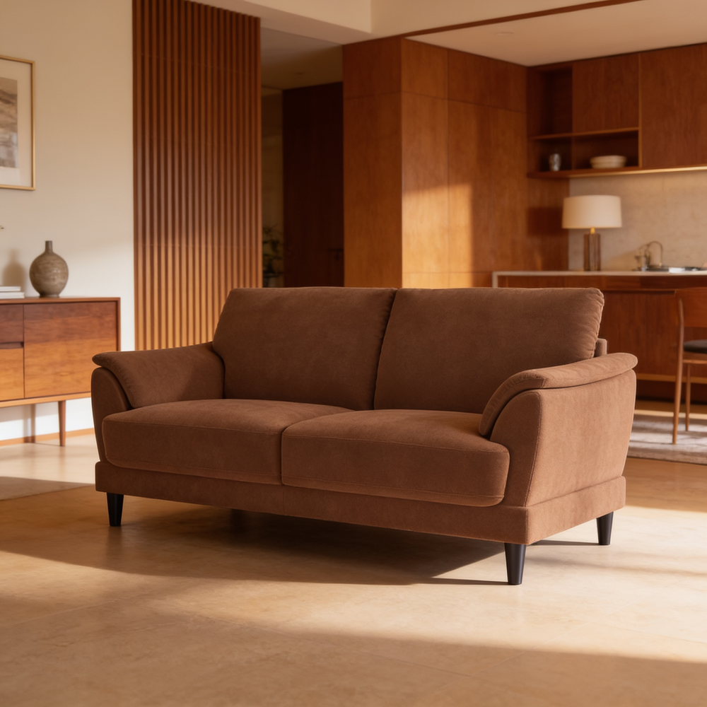 Dania Rust 2-Piece Upholstered Crescent Arm Sofa Set in Rust Fabric with Black Wood Frame, 74.75 Inches Wide - B062S01663 - 场景图