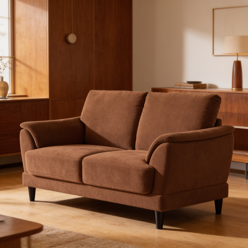 Dania Rust 2-Piece Upholstered Crescent Arm Sofa Set in Rust Fabric with Black Wood Frame, 74.75 Inches Wide - B062S01663 - 场景图