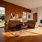 Dania Rust 2-Piece Upholstered Crescent Arm Sofa Set in Rust Fabric with Black Wood Frame, 74.75 Inches Wide - B062S01663 - 场景图