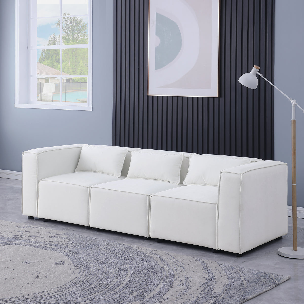 modular sofa BEIGEchenille fabric,simple and grand, the seat and back is very soft. this is also a KNOCK DOWN sofa W1099S00121-djyc