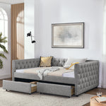 Upholstered Full Size Daybed with Two Drawers, with Button and Copper Nail on Square Arms, Grey (82.75''x58''x30.75'') W487S00218-djyc