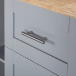 K&K Rolling Kitchen Island with Storage, Kitchen Cart with Rubber Wood Top, 3 Drawer, 2 Slide-Out Shelf and Internal Storage Rack, Kitchen Island on Wheels with Spice Rack & Tower Rack, Grey Blue WF316599AAG-djyc