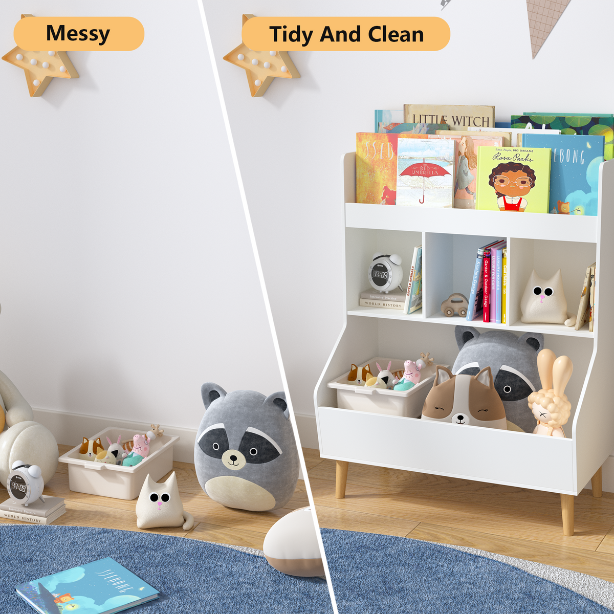 Toy Storage Organizer, Kids Bookshelf and Toy Storage with Legs, Multifunctional Storage Organizer, Children Bookcase for Kids Room, Living Room, Nursery,White W808P200978-djyc