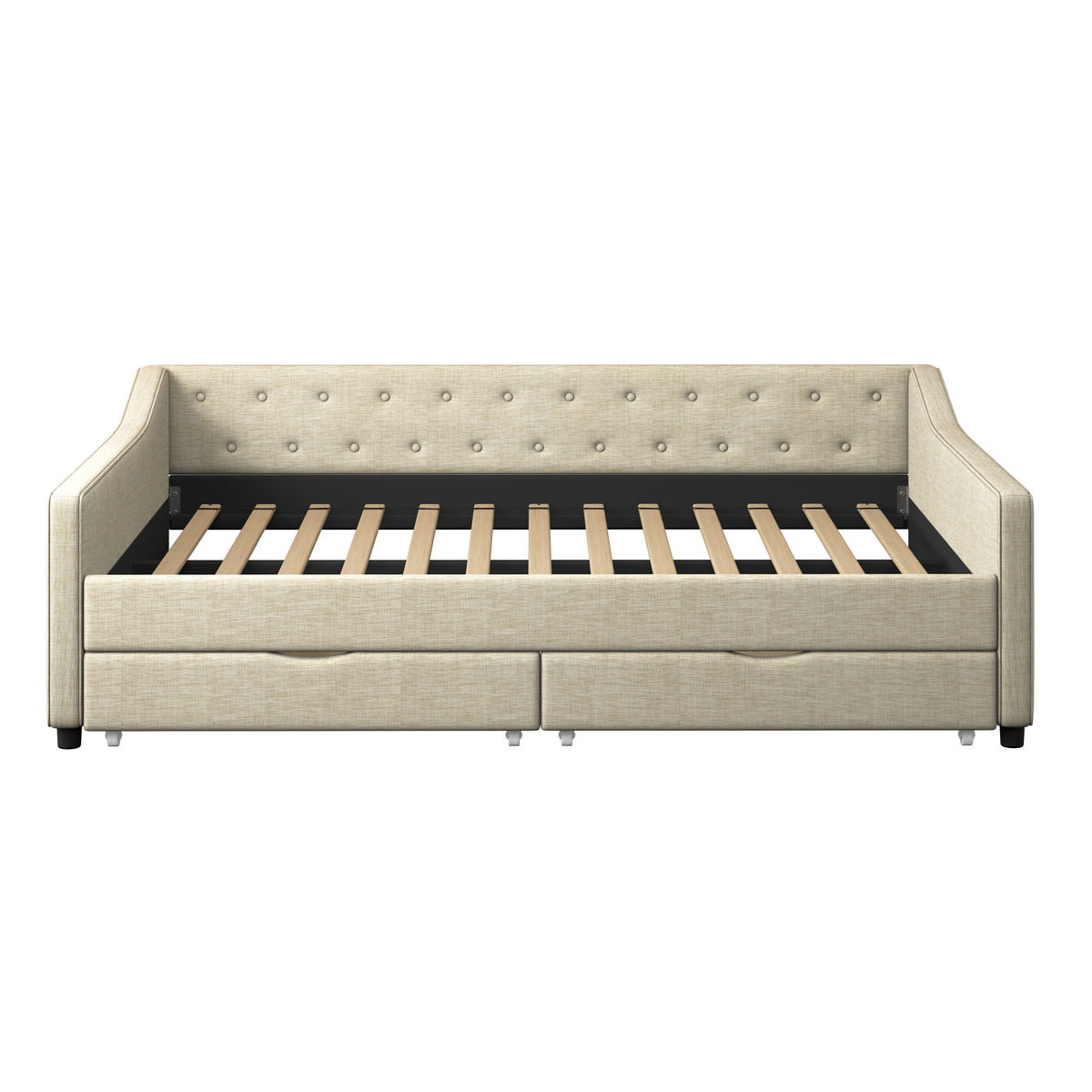 Full Size Daybed with Drawers Upholstered Tufted Sofa Bed, with Button on Back and Piping on Waved Shape Arms-Beige W2336S00007-djyc