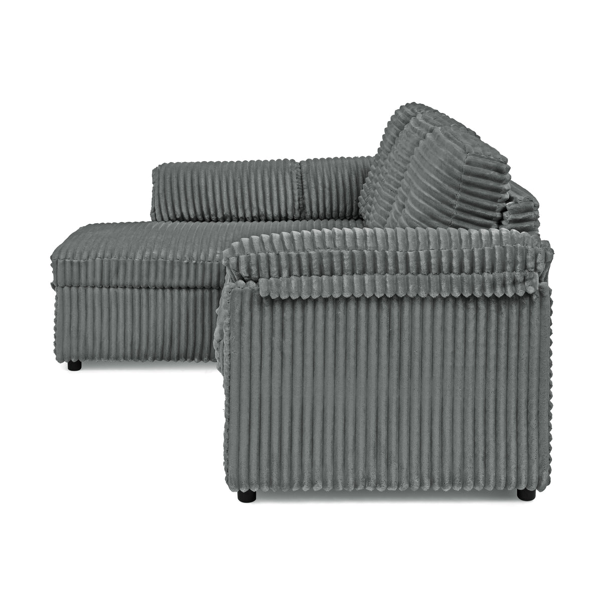 Corduroy Tufted Upholstered Sleeper Sectional Sofa, L-Shaped Modular Convertible Sofa with Storage Chaise, Pull Out Sleep Couch Bed and Reclining Backrest Perfect for Living Space,Grey W487S00225-djyc