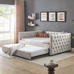 Daybed with Trundle Upholstered Tufted Sofa Bed, with Button and Copper Nail on Square Arms,Full Daybed & Twin Trundle, Beige(85"x57"x31.5") W487S00102-djyc