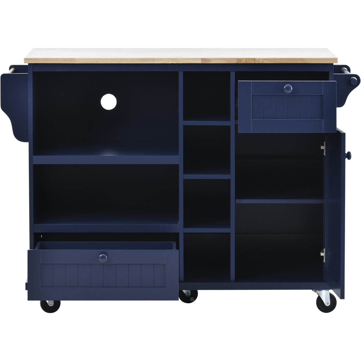 Kitchen Island Cart with Storage Cabinet and Two Locking Wheels,Solid wood desktop,Microwave cabinet,Floor Standing Buffet Server Sideboard for Kitchen Room,Dining Room,, Bathroom(Dark blue) WF296670AAN-djyc