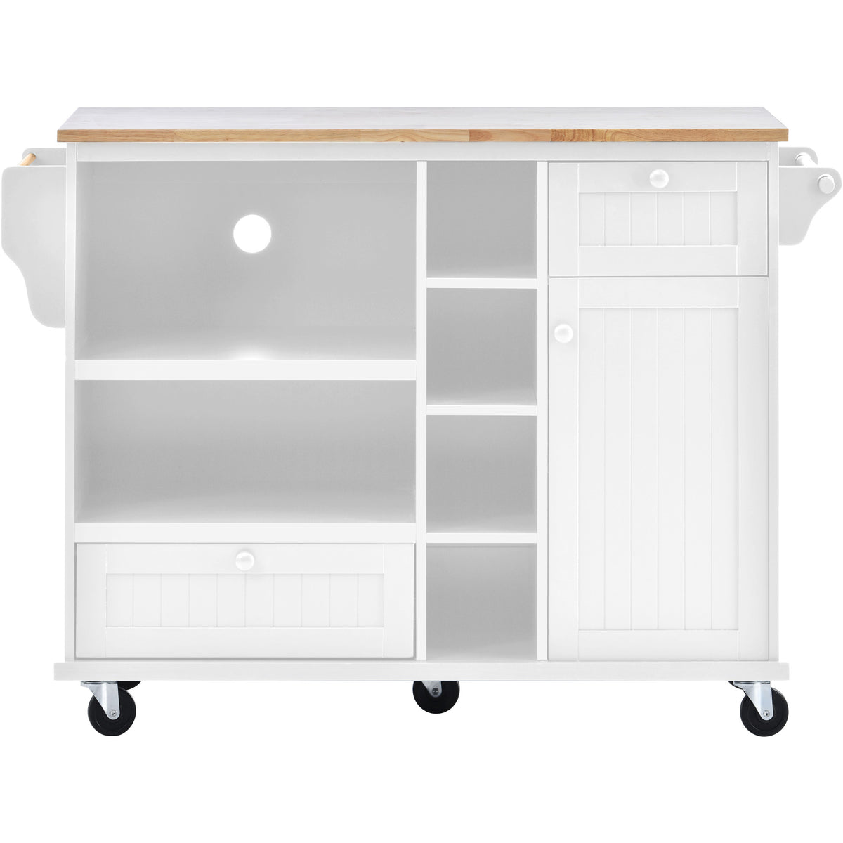 Kitchen Island Cart with Storage Cabinet and Two Locking Wheels,Solid wood desktop,Microwave cabinet,Floor Standing Buffet Server Sideboard for Kitchen Room,Dining Room,, Bathroom(White) WF296670AAW-djyc