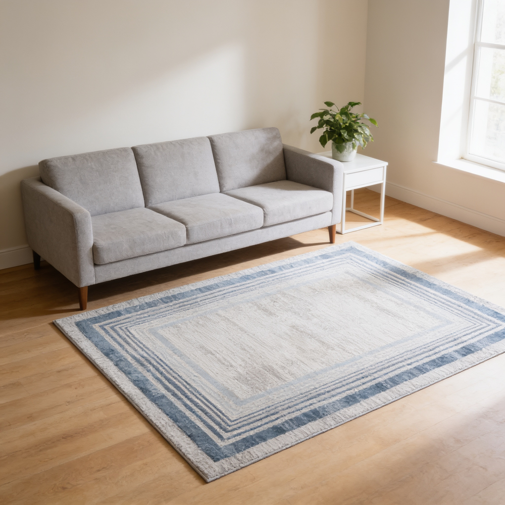 MARFI Collection 2X3 Blue / Ivory / Bordered Doormat Rug-B189P183526 - 场景图