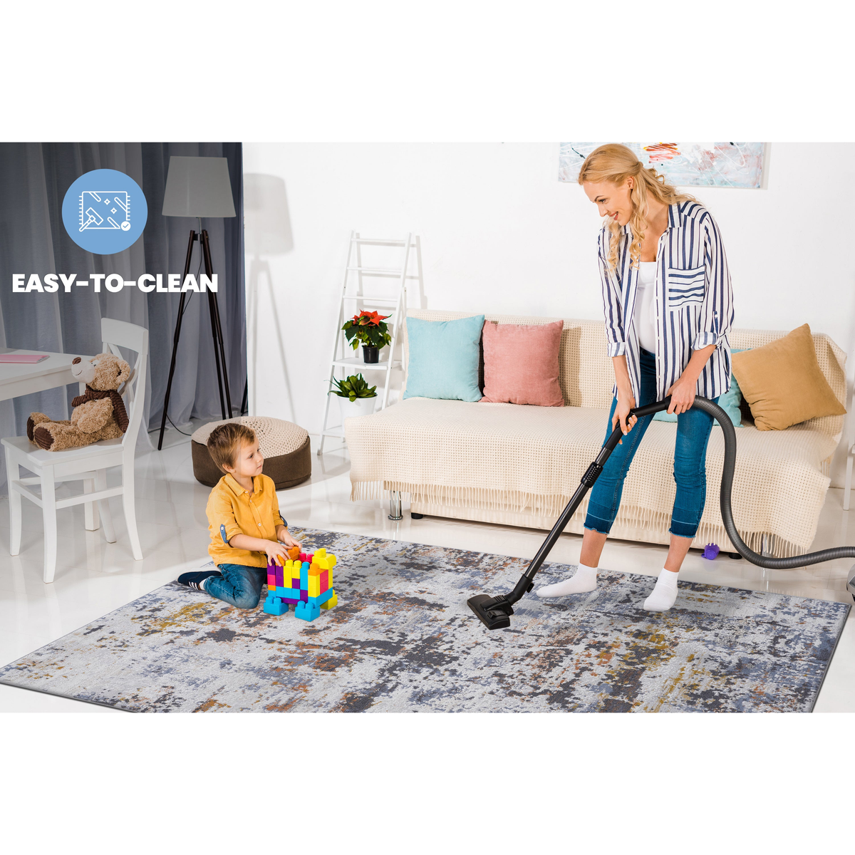 PAYAS Collection 2X8 Ivory / Blue / Abstract Runner Rug-B189P183556 - 商品介绍图