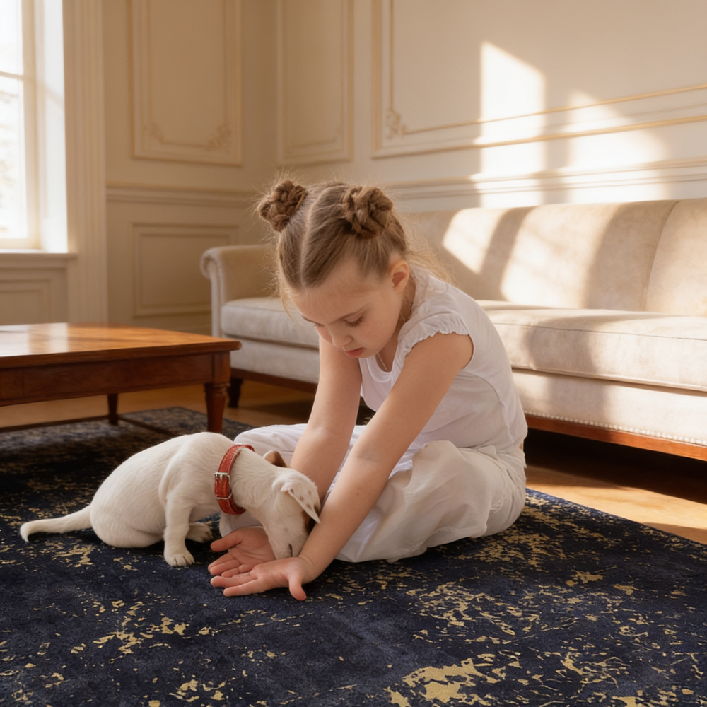 MAVAL Black Washable Rug 5x8 Area Rug (Black+Gold, 5' x 8')-B189P188983 - 场景图