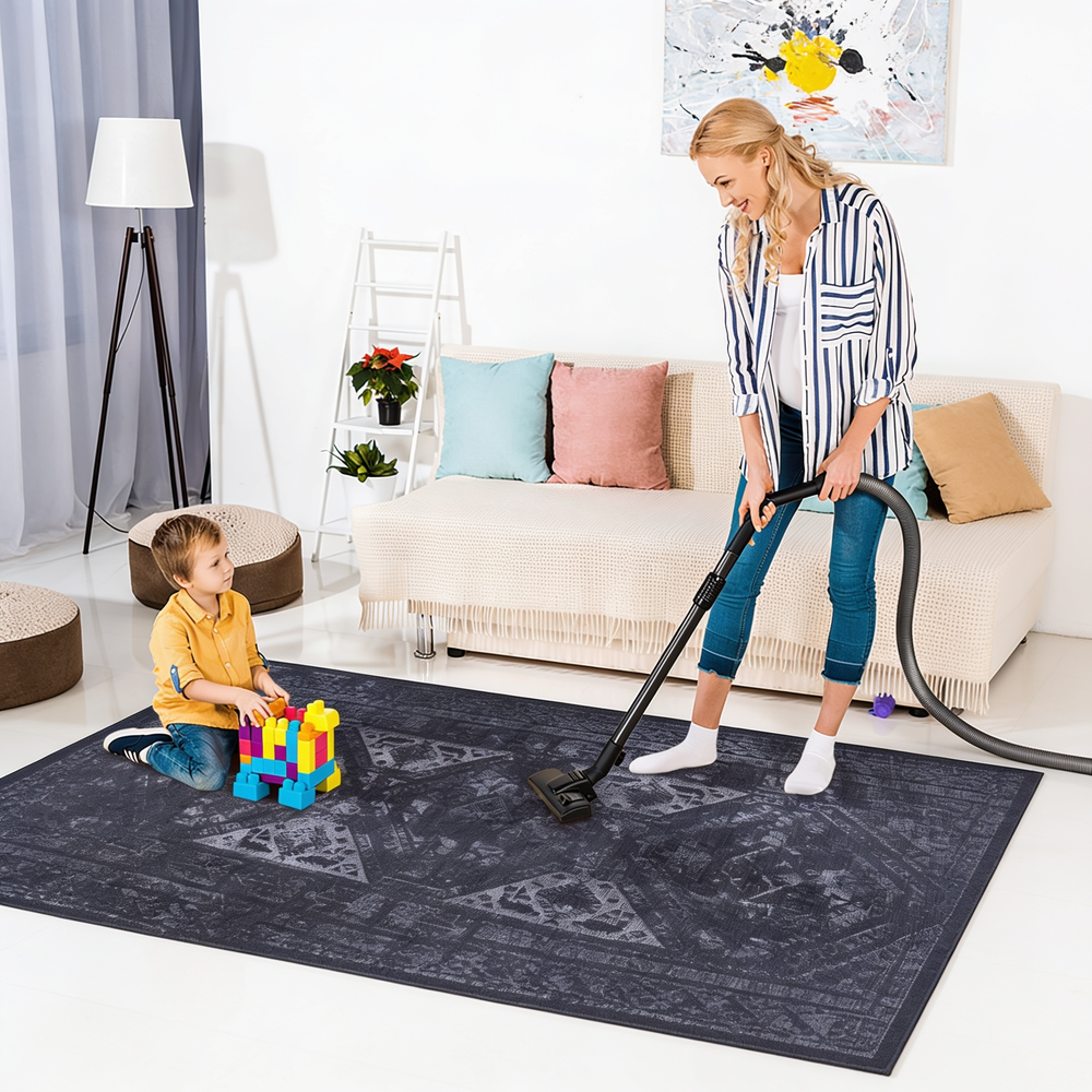 MAVAL Black Washable Rug 4x6 Area Rug (Black+Gray, 4' x 6')-B189P189003 - 正方形修复
