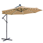 10 FT Solar LED Patio Outdoor Umbrella Hanging Cantilever Umbrella Offset Umbrella Easy Open Adustment with 32 LED Lights -taupe W41917531-djyc