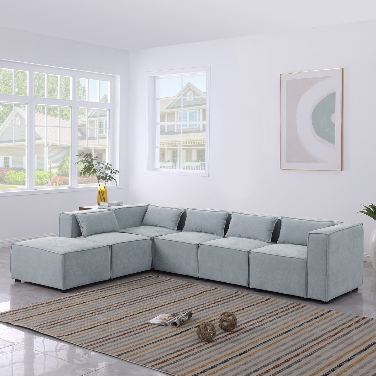 modular sofa Grayish bluechenille fabric,simple and grand, the seat and back is very soft. this is also a KNOCK DOWN sofa W1099S00116-djyc