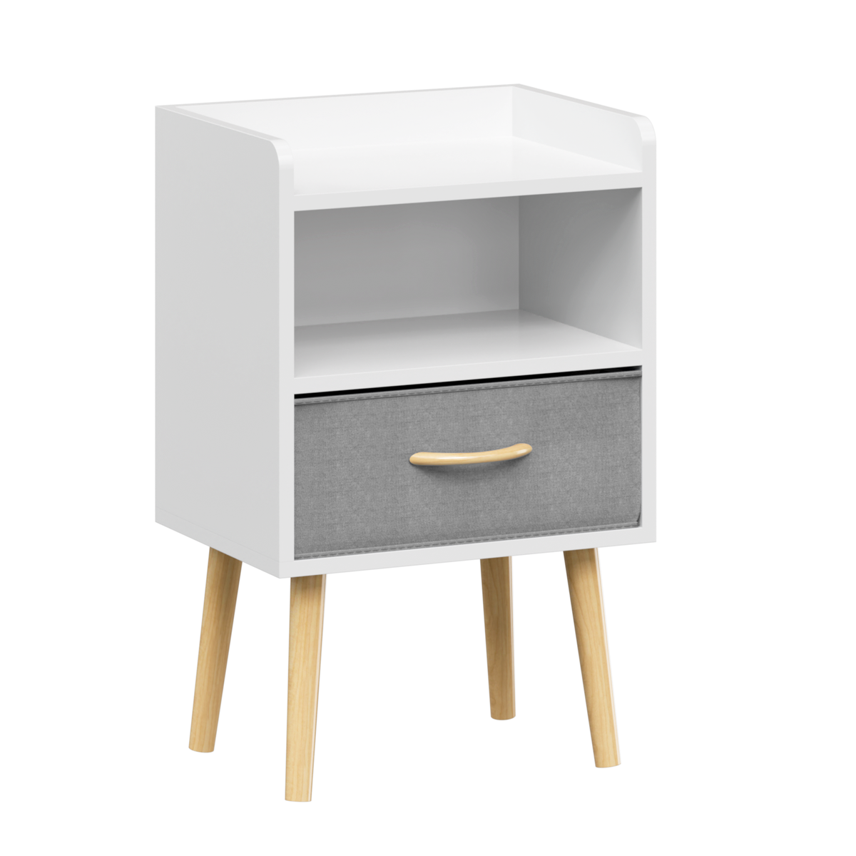 Nightstand With Collapsible Fabric Drawer, 2-Tier Storage End Table, Wood Side Table with Storage Cabinet for Kids, Adults - White W808P147114-djyc