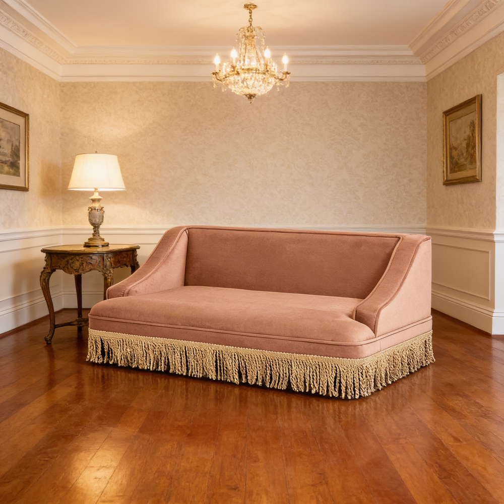 Duchess 33' Medium Princess Pet Bed Sofa with Fringe Skirt, Peach Orange Performance Velvet-B2719P479029 - 场景图