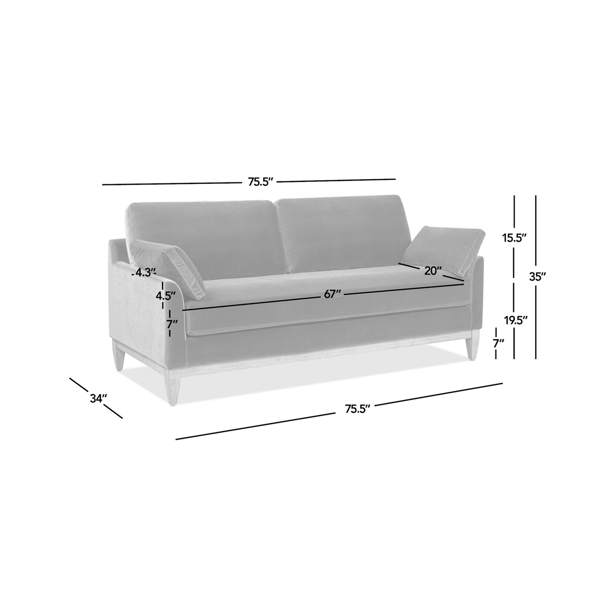 Pasadena 75.5' Modern Farmhouse Sofa, Burnt Orange Performance Velvet-B2719P479036 - 商品介绍图