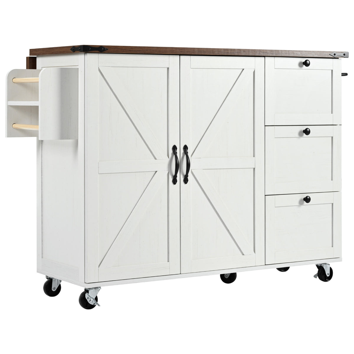 K&K 54.5" Farmhouse Kitchen Island with Power Outlet, Kitchen Storage Islandwith Internal Storage Rack, Drop Leaf, Spice Rack, Rolling Kitchen Cart on Wheels, for Home, Kitchen and Dining Room,White N707P170349W-djyc