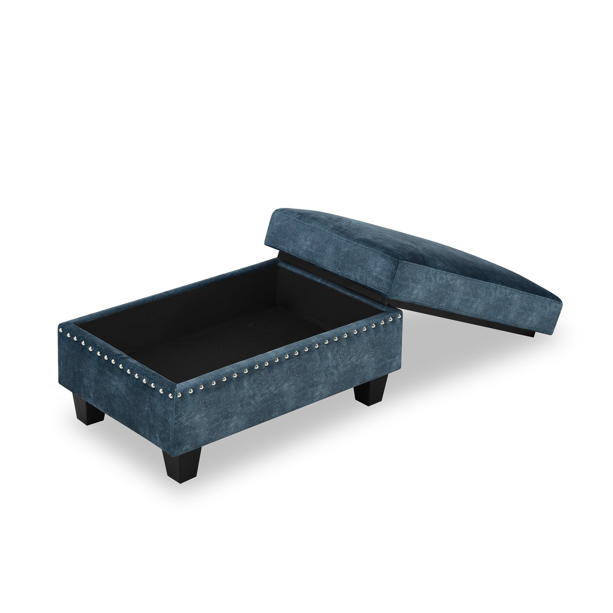 Sectional 3-Seaters Sofa ,Double-sided multi-functional footstool, storage mat , Non-slip leg, two pillows, Velvet,Navy blue W487S00239-djyc