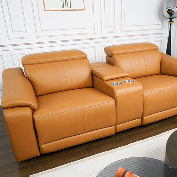 3-Piece Modular Leather Sofa with 2 Cup Holders,Comfortable Sectional Sofa Set for Living Room,Brown-B347S00033 - 商品介绍图