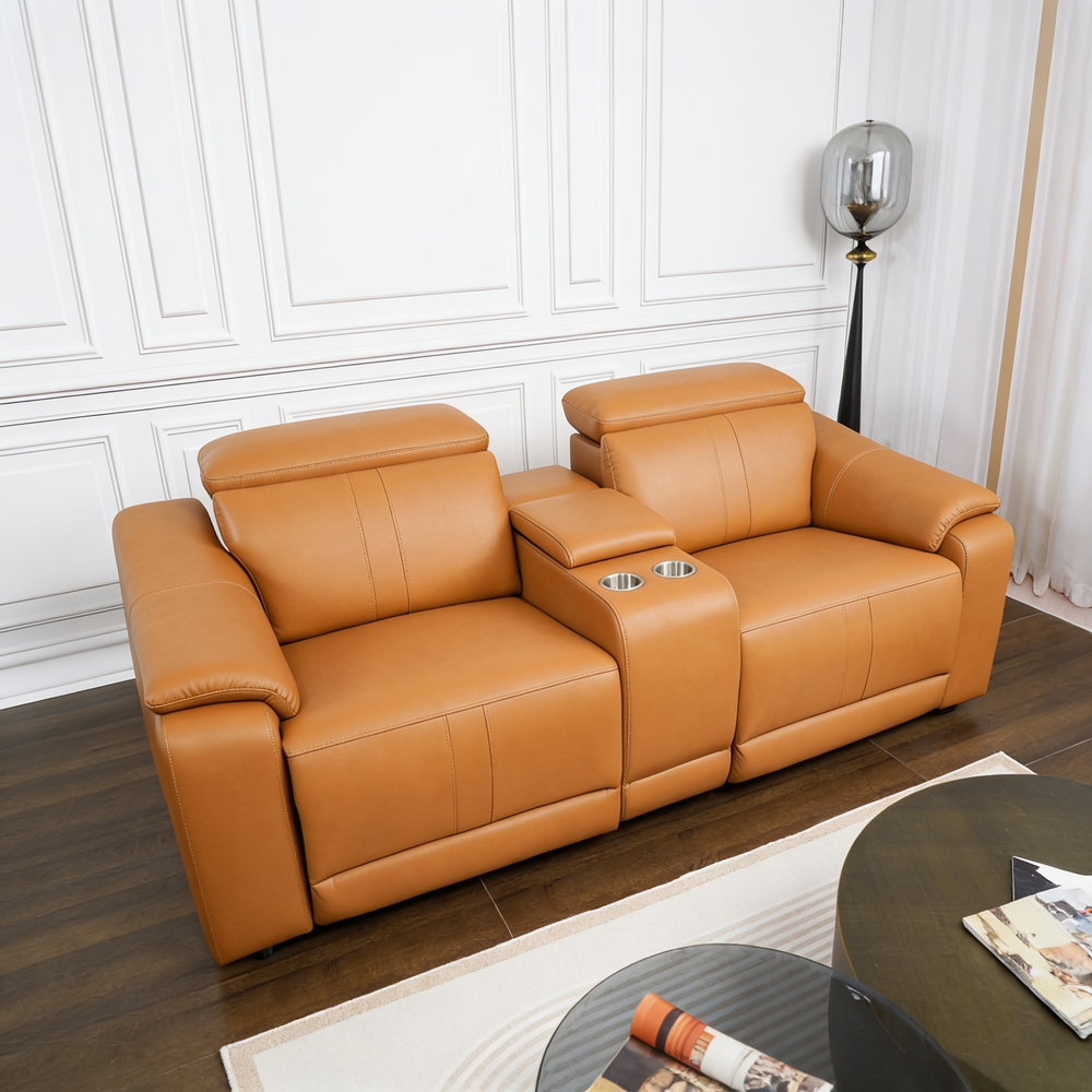 3-Piece Modular Leather Sofa with 2 Cup Holders,Comfortable Sectional Sofa Set for Living Room,Brown-B347S00033 - 正方形修复