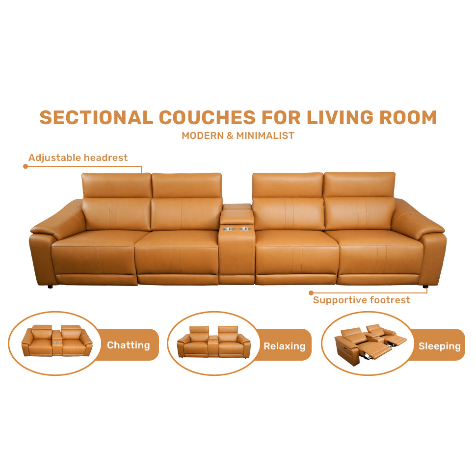 5-Piece Modular Leather Sofa with 2 Cup Holders,Comfortable Sectional Sofa Set for Living Room, Brown-B347S00034 - 商品介绍图