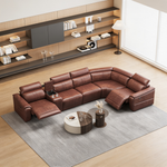 6-Piece Modular Leather Sofa with 2 Cup Holders,Comfortable Sectional Sofa Set for Living Room, Dark Brown-B347S00035 - 正方形修复
