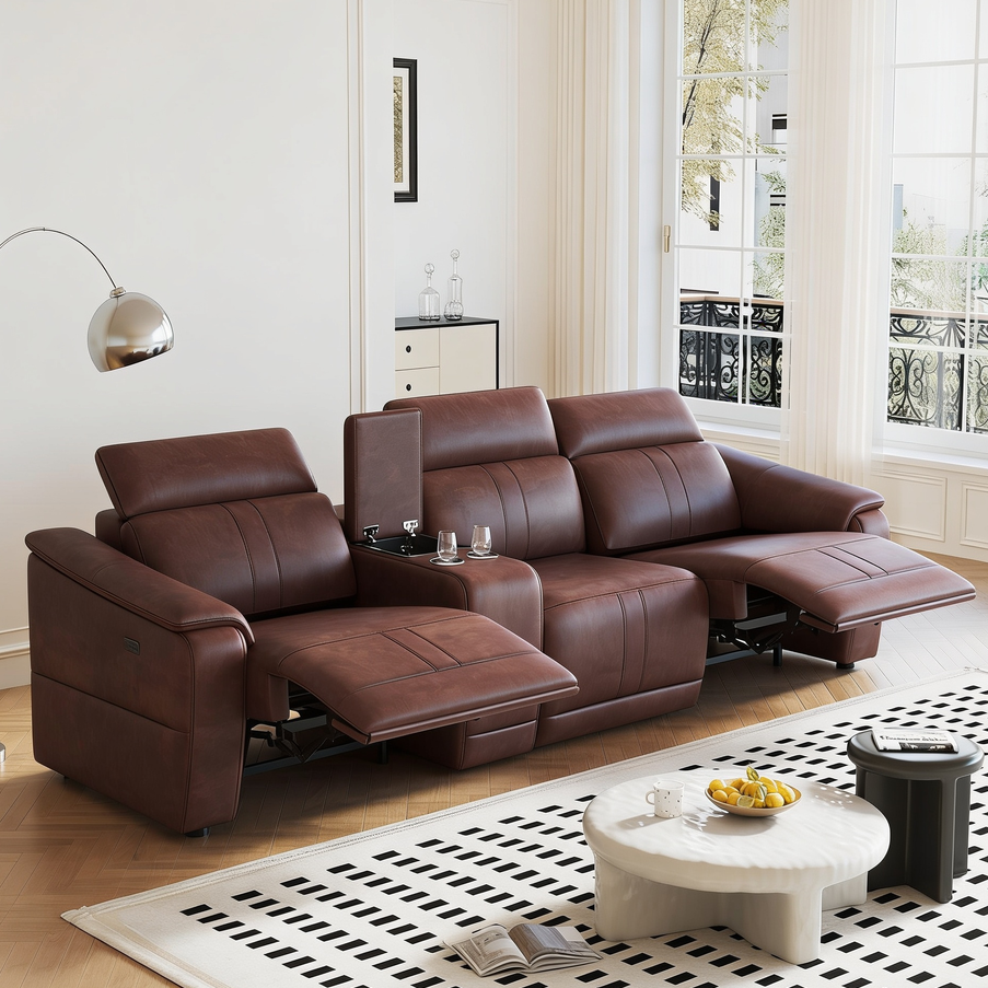 4-Piece Modular Leather Sofa with 2 Cup Holders,Comfortable Sectional Sofa Set for Living Room,Dark Brown-B347S00037 - 正方形修复