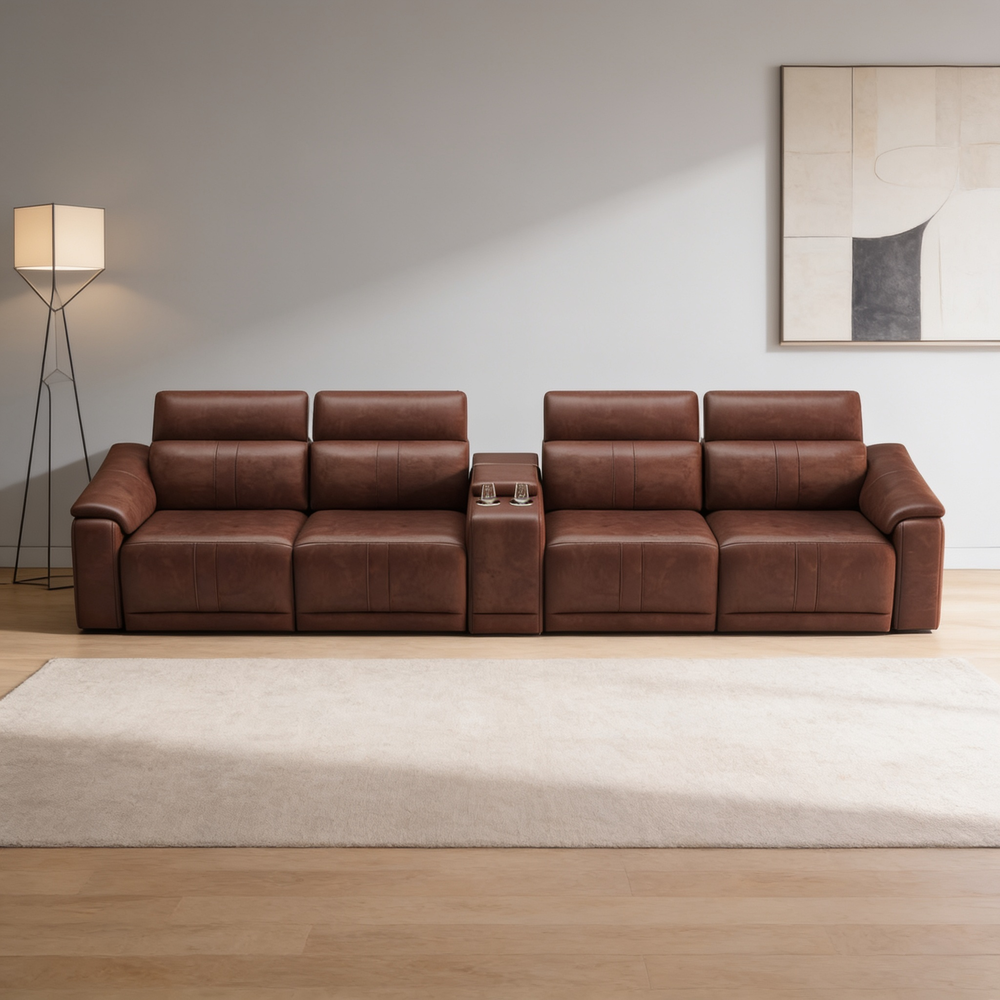 5-Piece Modular Leather Sofa with 2 Cup Holders,Comfortable Sectional Sofa Set for Living Room, Dark Brown-B347S00038 - 正方形修复