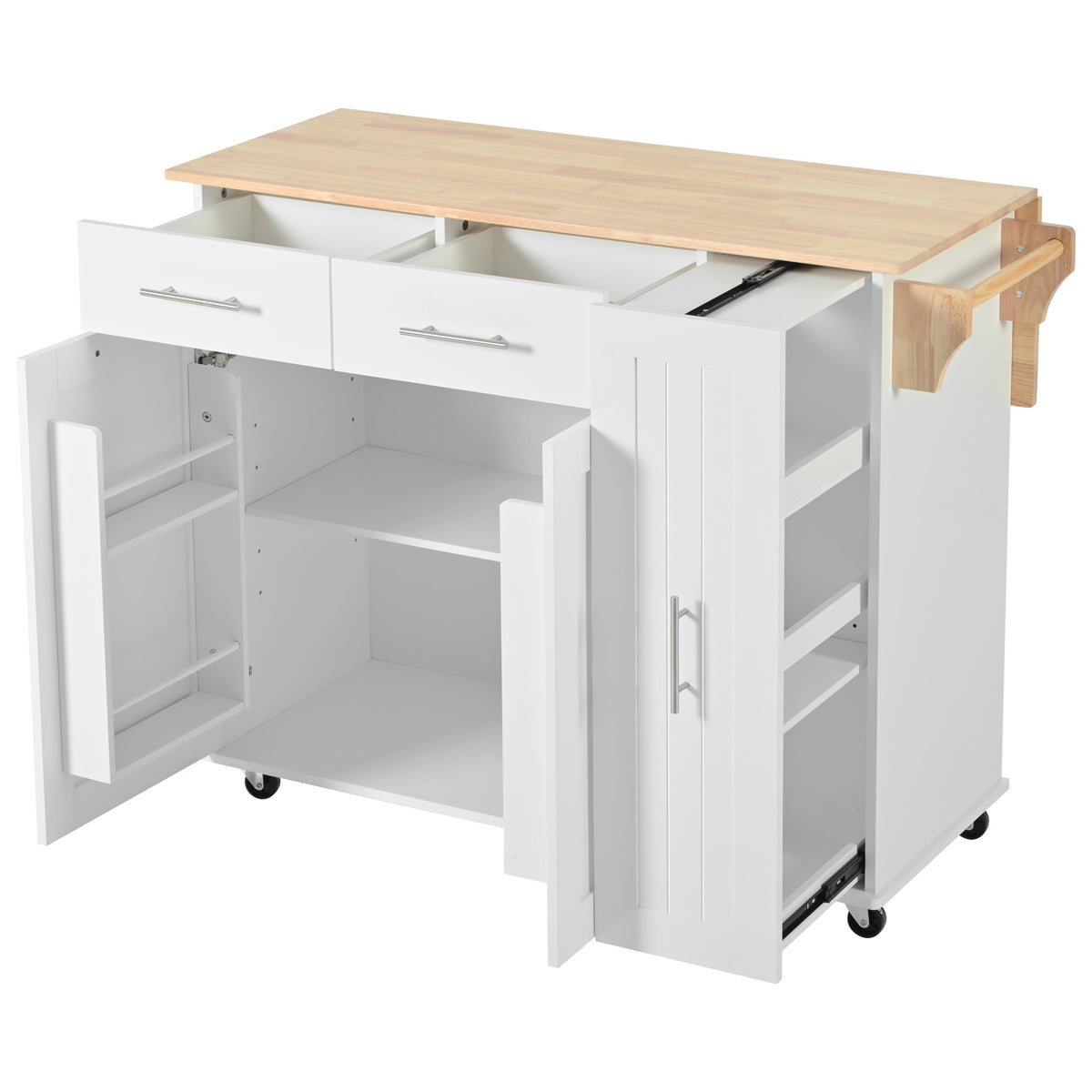 K&K Kitchen Island with Drop Leaf, Kitchen Storage Cart with 3 Tier Pull Out Cabinet Organizer, Internal Storage Rack, Rolling Kitchen Cart on Wheels with Towel Rack, 2 Drawers, for Kitchen, White WF531421AAW-djyc