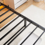 Queen SizeMetal Bed Frame with Wooden Headboard, RGB Lights,Charger, Storage Shelf, Noise-Free, No Box Spring Needed,Rustic Brown W840P209904-djyc