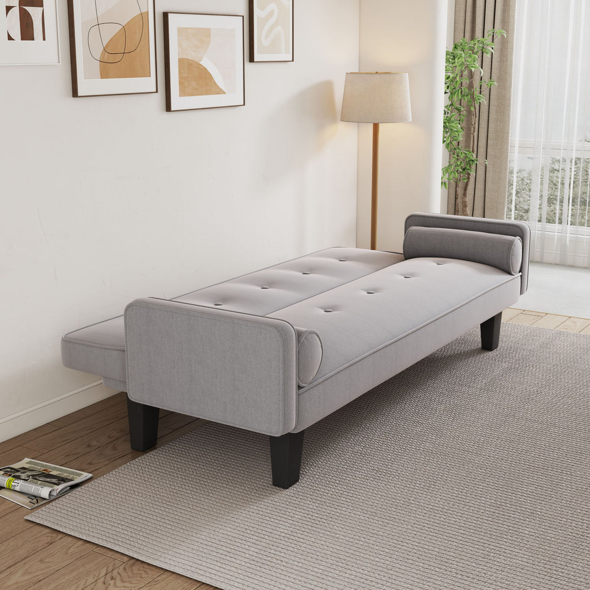 The sofa can be converted into a sofa bed, including two pillows, 72 "beige cotton linen sofa bed suitable for family living rooms W1278126839-djyc